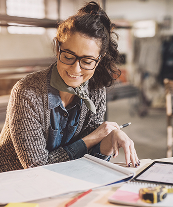 woman working and smiling