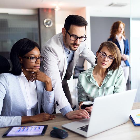 Warranty - no limitations for authenticity colleagues in a meeting