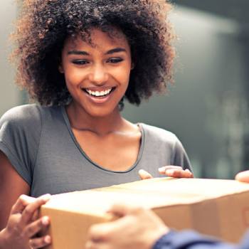 Toner Take-Back Service woman receiving package